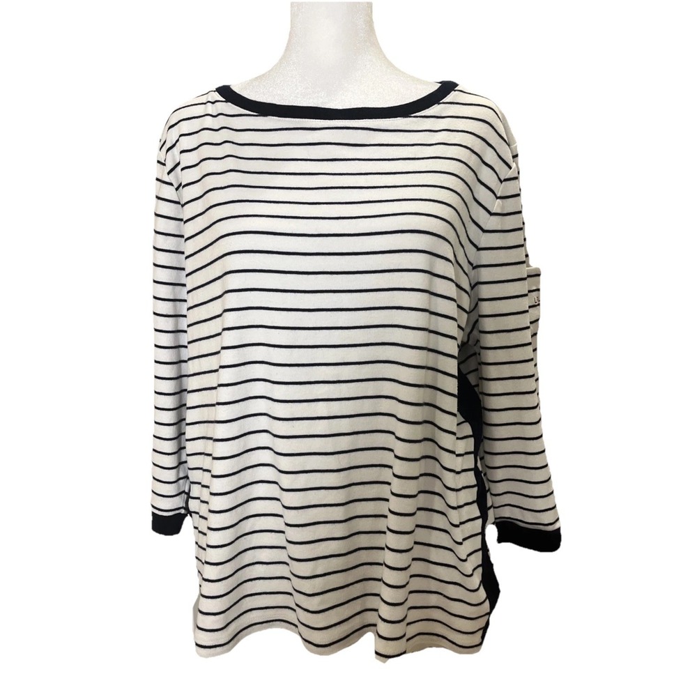 Ralph Lauren‎ Top Womens 2X Blue Nautical Shirt 3/4 Sleeve Cotton Preppy Coastal